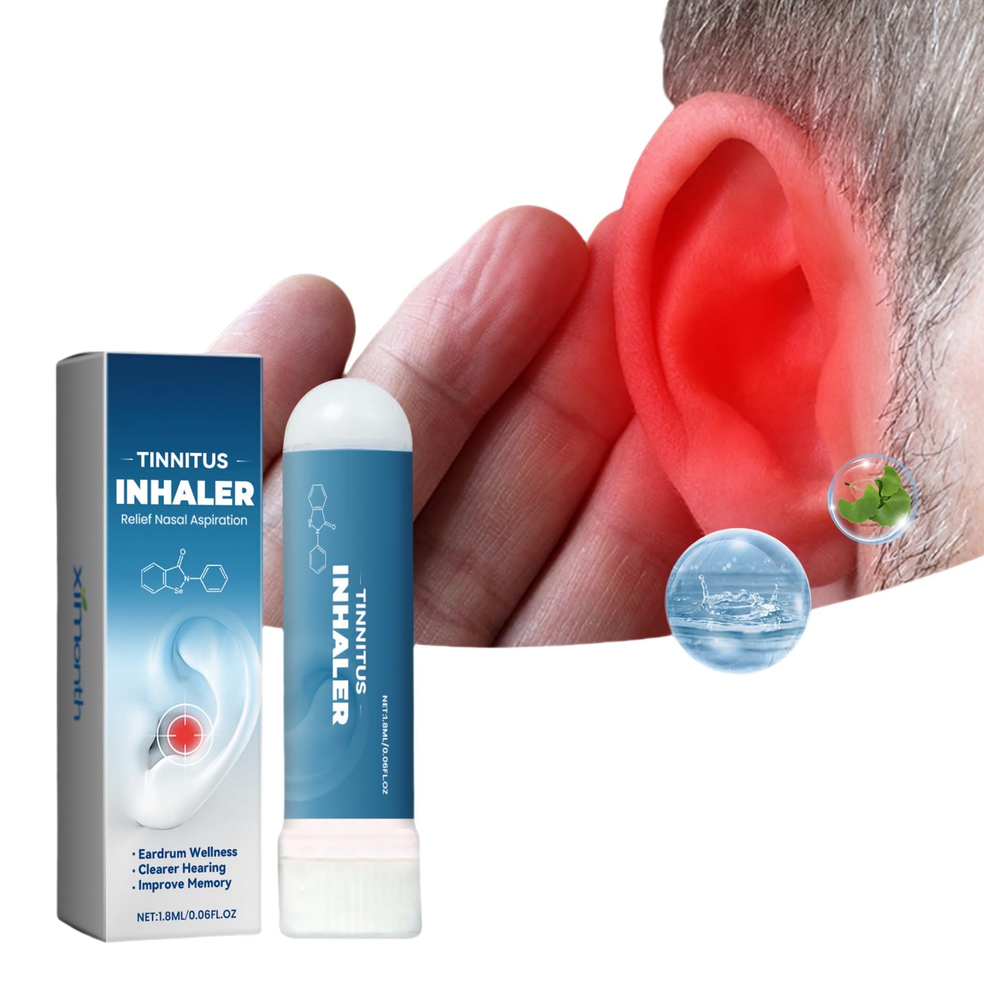 POSICHE Tinnitus Inhaler 1.8ml Nasal Inhaler for Tinnitus Relief, Ear Care Solution to Alleviate Tinnitus, Ear Discomfort, and Itching, Enhance Listening Comfort, Relieve Nasal Congestion