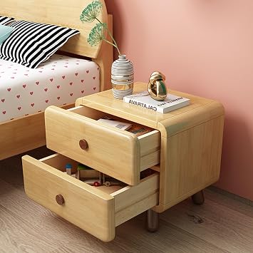Solid Wood Nightstand with Wide Countertop, Bedside Table with Drawer Storage, Night Stand Two Styles Available, Mesa de Noche for Bedroom or Living Room2 dra.
