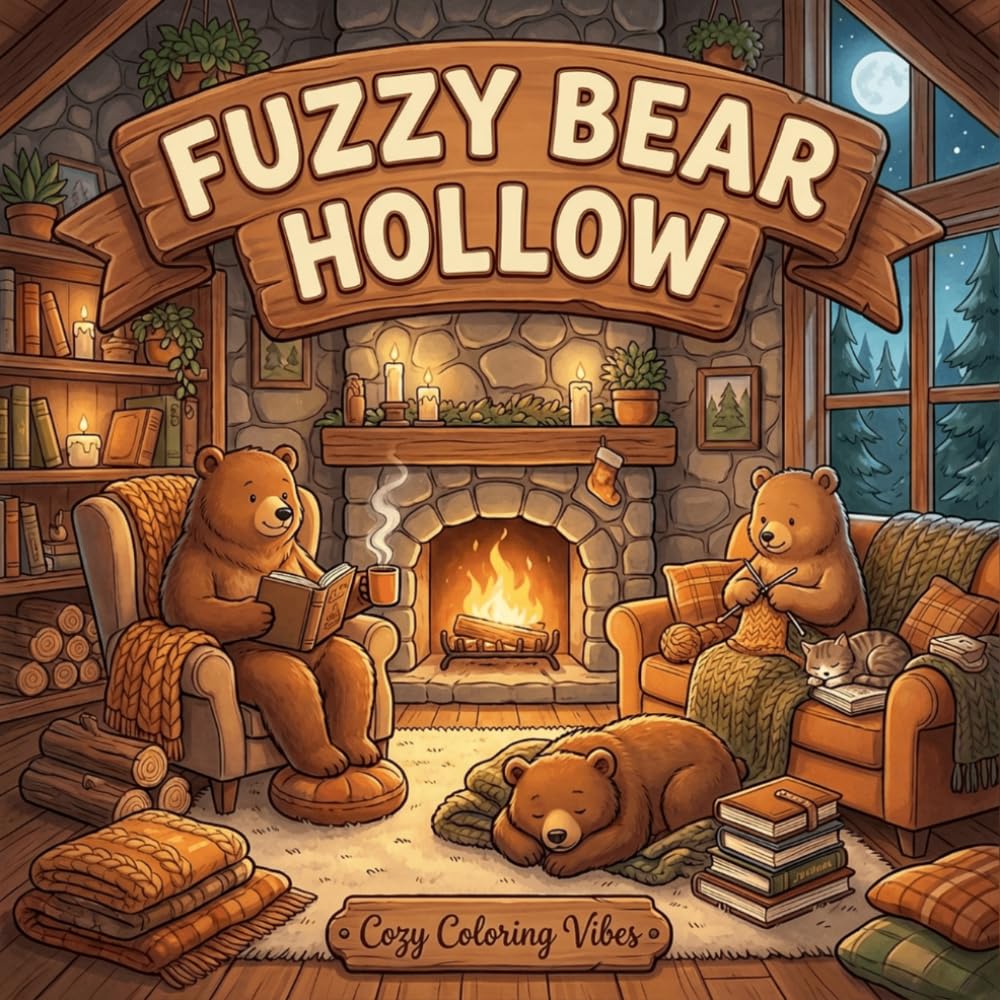Fuzzy Bear Hollow: Sweet & Snuggly Calming Teens & Adult Coloring Book Pages | Self-Care Bold & Easy Designs with Cozy Hygge Comfort | Simple Animal ... (Cute Stress Relief Adult Coloring Books)