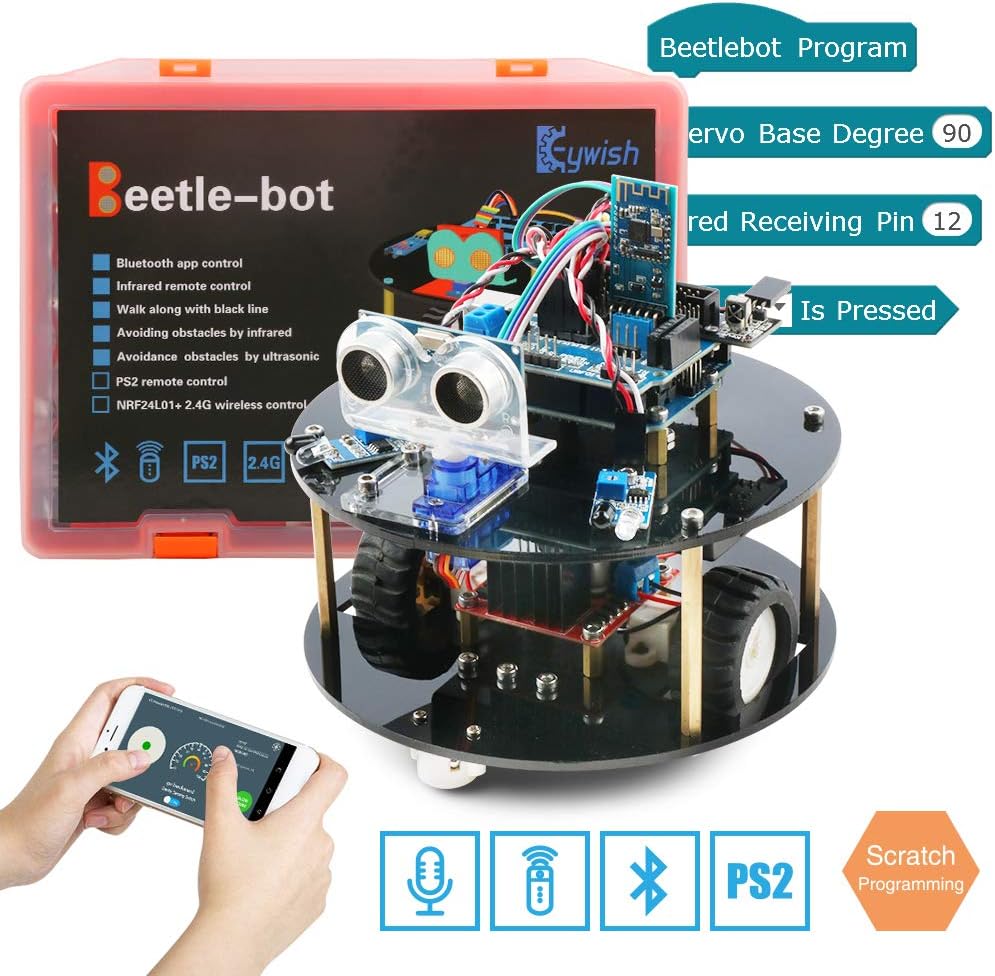 Keywish Panther-Tank Robot for Arduino UNO Project Smart Car Kit with Tutorial,Uno R3 Board,Line Tracking Module, Ultrasonic Sensor,Bluetooth Module Beetle-Bot
