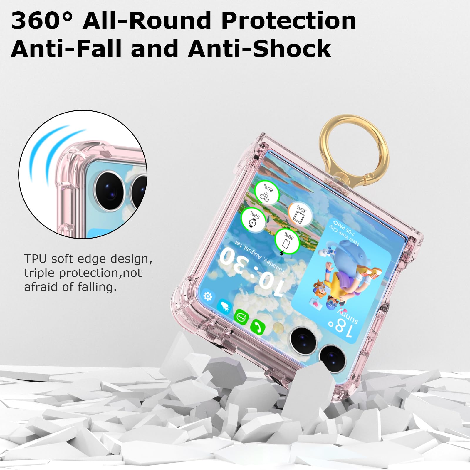 Custodia per Galaxy Z Flip 7 con protezione per lo schermo e cerniera trasparente per Samsung Flip 7 custodia con cavalletto custodia protettiva per Samsung Galaxy Z Flip 7 5G (2025) - rosa