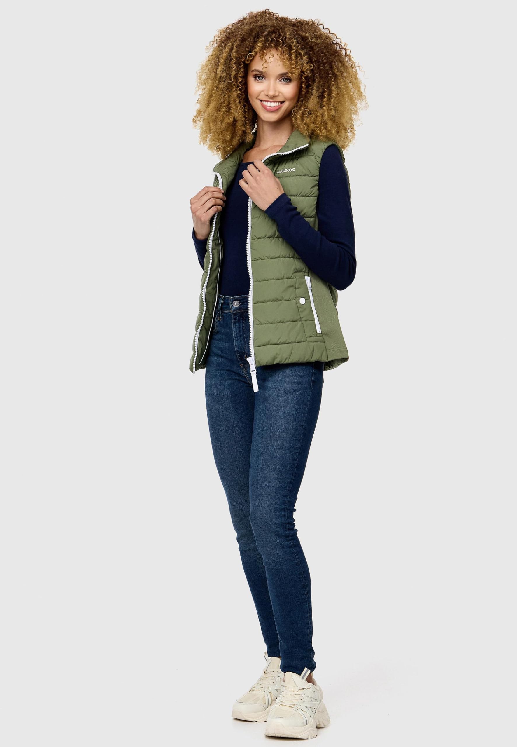 MARIKOO leicht gefütterte Damen Steppweste Übergangsjacke mit elastischen Rippbündchen an der Seite und hohem Kragen Reimii XS-3XL