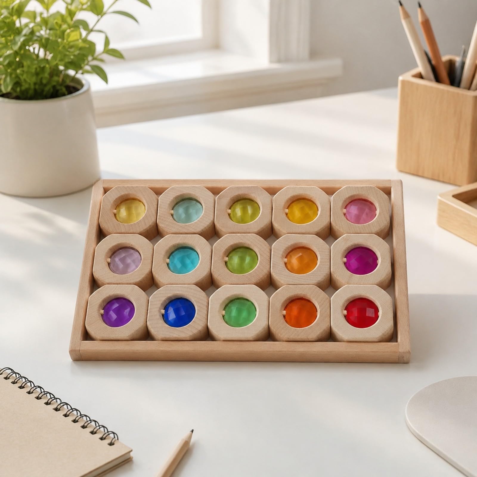 Gralara 15 Pezzi Pezzi da Costruzione in Acrilico con Cornice in Legno Sensoriale Set di Blocchi Sagomati Pedagogico Giocattolo Educativo per Aula Prescolare