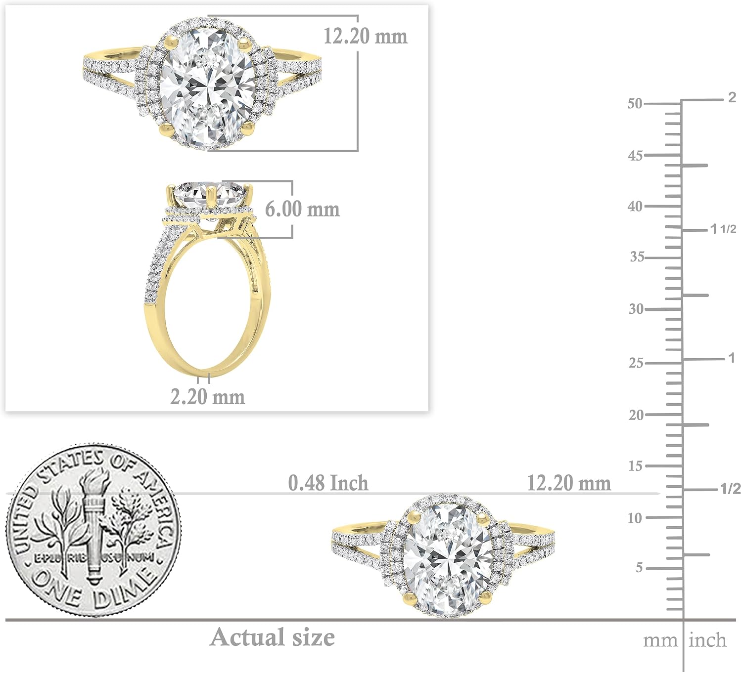 IGI Certified 14K Solid Gold Halo Split Shank Engagement Ring for Women with 2.70 ctw, Oval (2.40 ct) & Round (0.30 ct) Lab Grown White Diamond