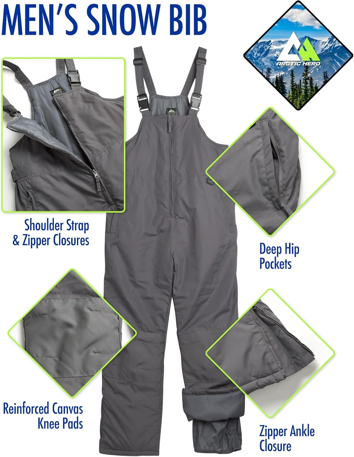 Mens Bib Overalls - Insulated Waterproof Bibs Snow Pants Men Shoulder Strap Snowboard Pants with Pockets (S-2XL) - Image 3
