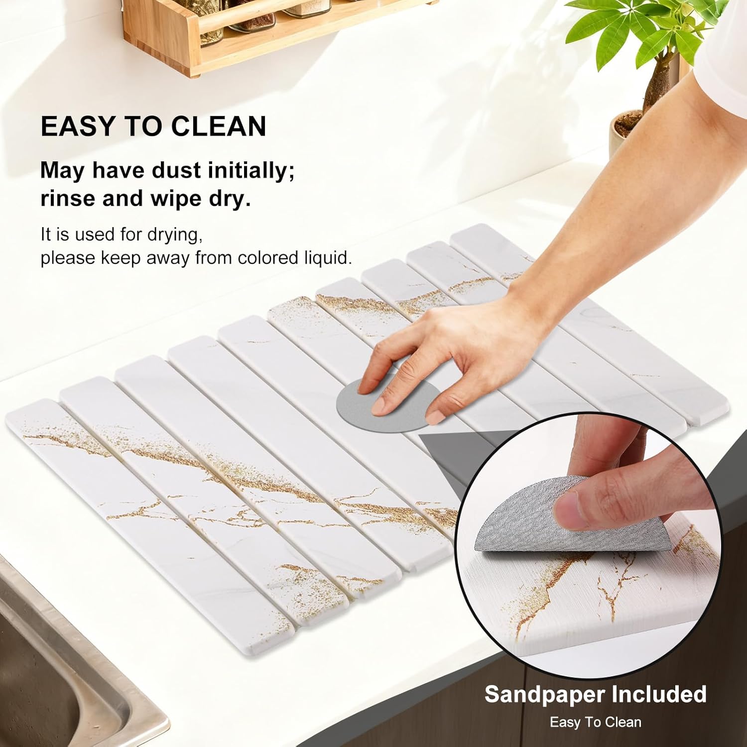 3 PCS Large Stone Dish Drying Mat for Kitchen Counter, Quick Dry Stone Dishes Mats, Sink Faucet Mat, Marble Water Absorbing Diatomaceous Earth Drying Pad for Countertop Tableware, Bottles