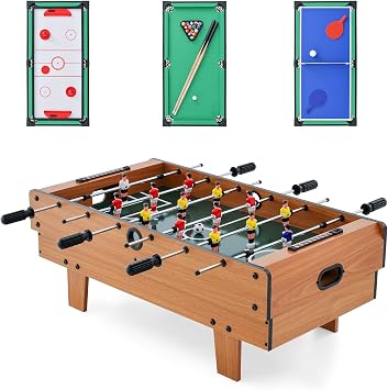GLACER 4-in-1 Multi Game Table Combo Set w/Foosball, Billiards, Ping Pong & Air Hockey, Wooden Stackable Tabletop for Game Room, Family Night, Parties, Portable Arcade Home Entertainment