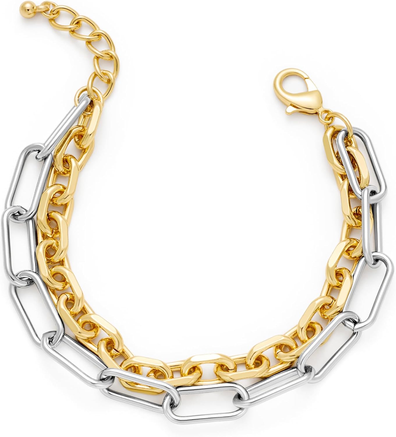 Two Tone Bracelets for Women Silver and Gold Bracelets Gold Plated Two Layering Link Beacelet Minimalist Trendy Jewelry