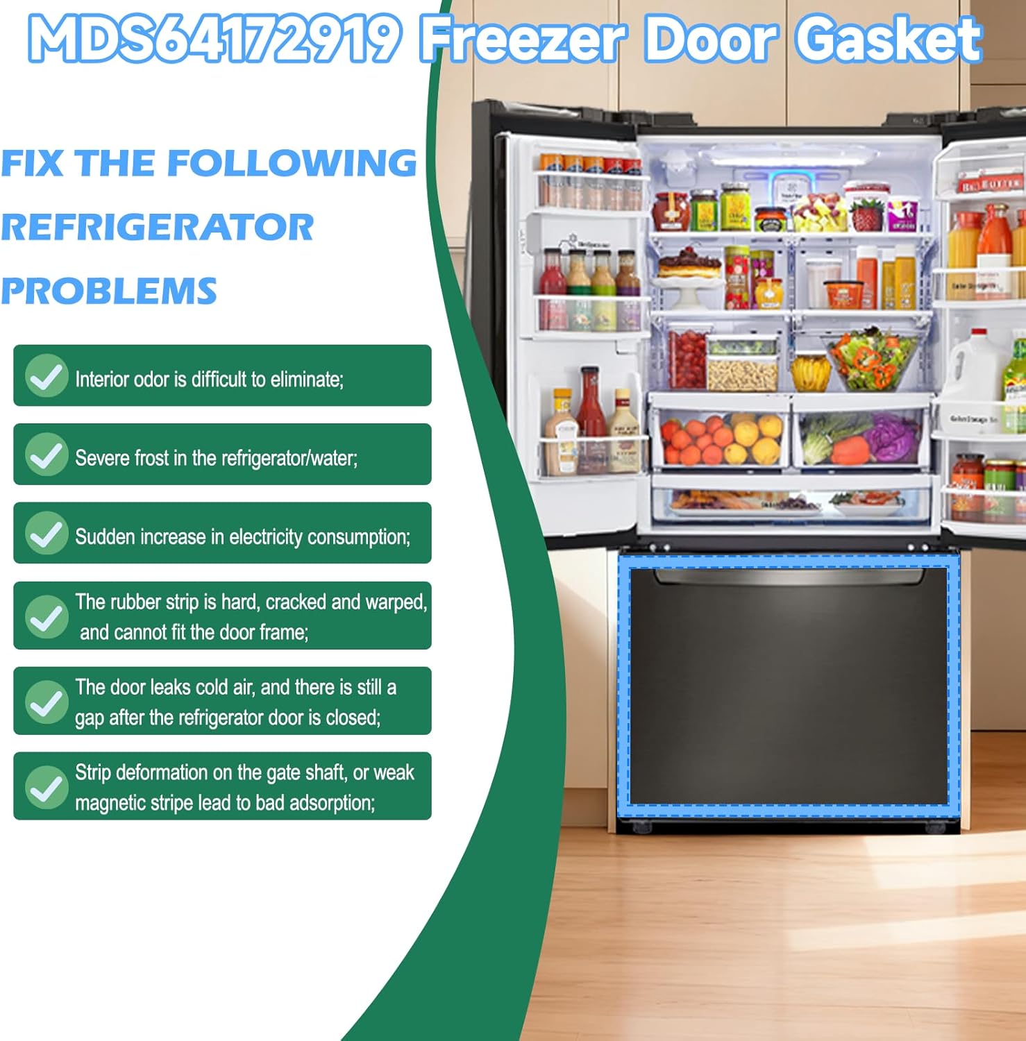 UPGRADED MDS64172919 Refrigerator Door Gasket Replacement Compatible with LG, Kenmore Refrigerator Door Seal, Replaces Part Number MDS38201419 MDS38201406 2704730 French Door Freezer Door Gasket