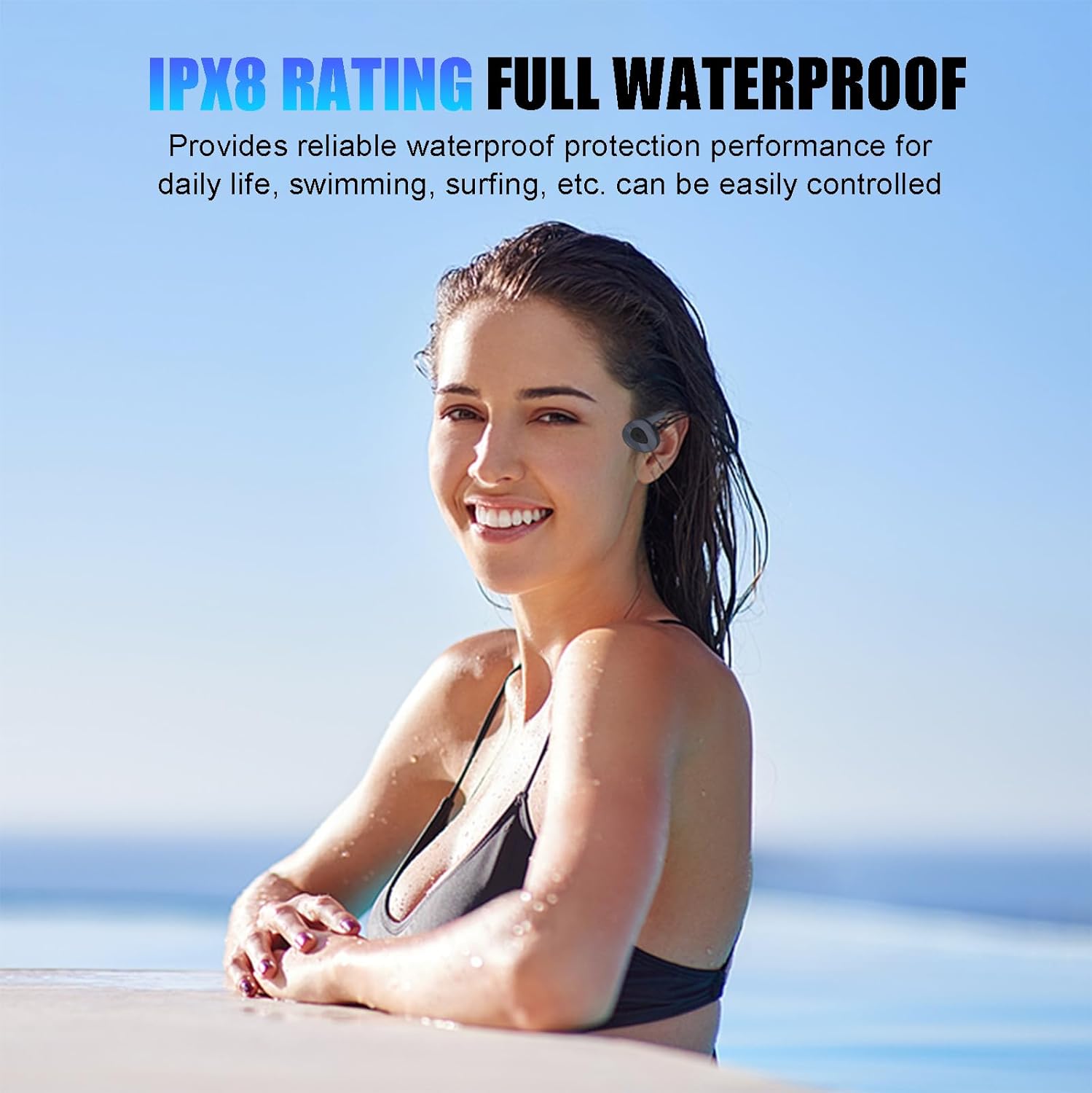 Bone Conduction Headphones, Swimming Headphones-IPX8 Waterproof Open Earphones, Up to 8 Hours Playtime Bluetooth 5.4 Underwater Sport Earbuds with 16 GB MP3 Memory for Swimming, Marathon blue