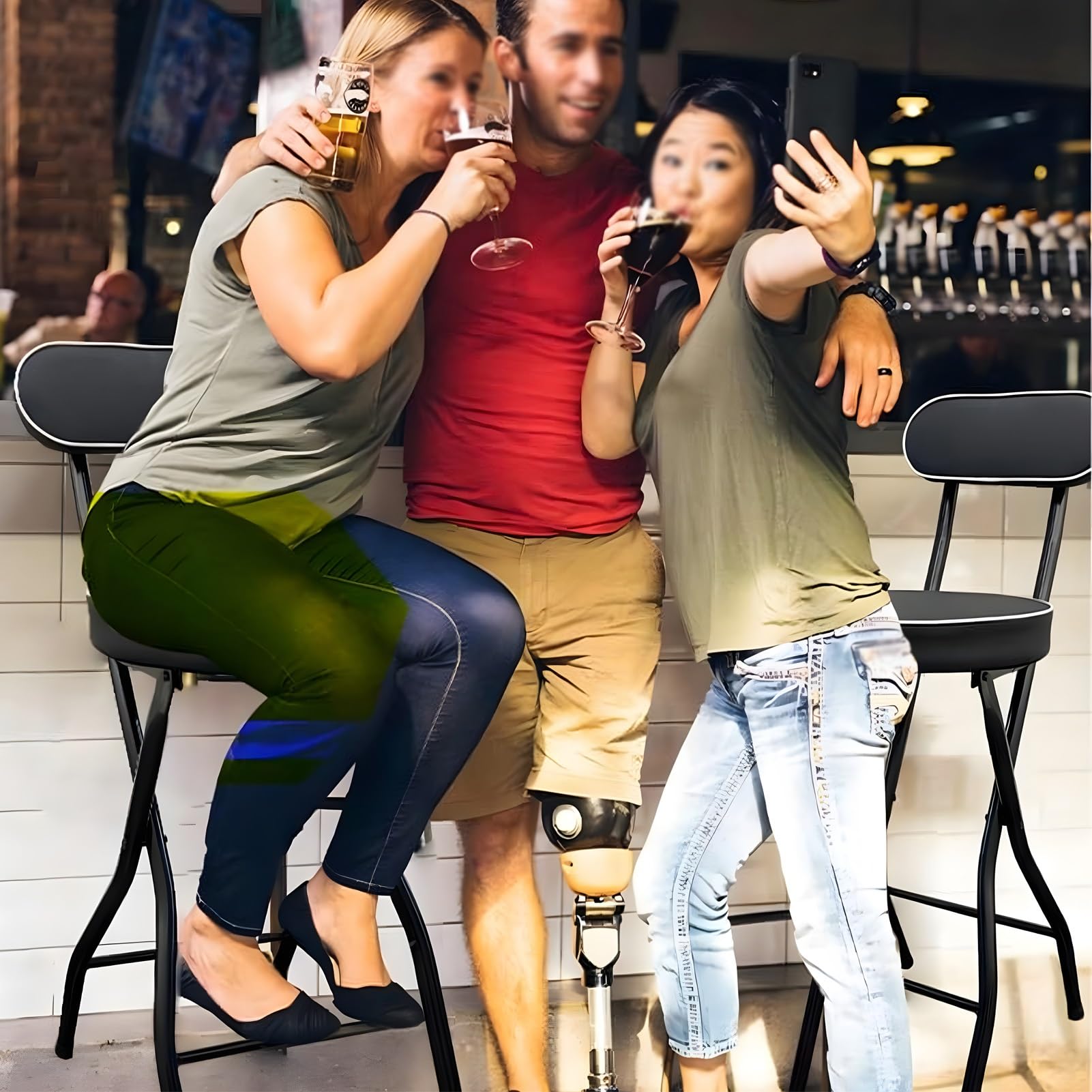 Juego de 2 taburetes plegables con respaldo alto, taburetes plegables portátiles con asiento acolchado para cocina, barra de desayuno