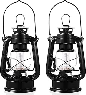 Hortsun 2 Pcs 8 Inch Vintage LED Hurricane Lantern Metal Black Outdoor B...