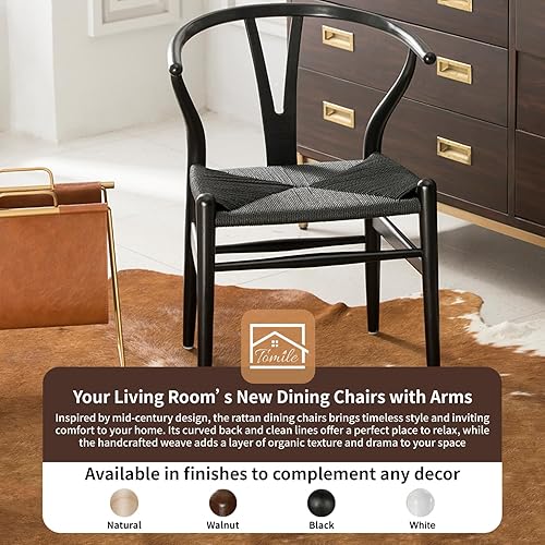 Vista 25 de Tomile Silla Wishbone de madera maciza, Silla Y Reposabrazos, Silla de comedor de mediados de siglo, asiento de cáñamo