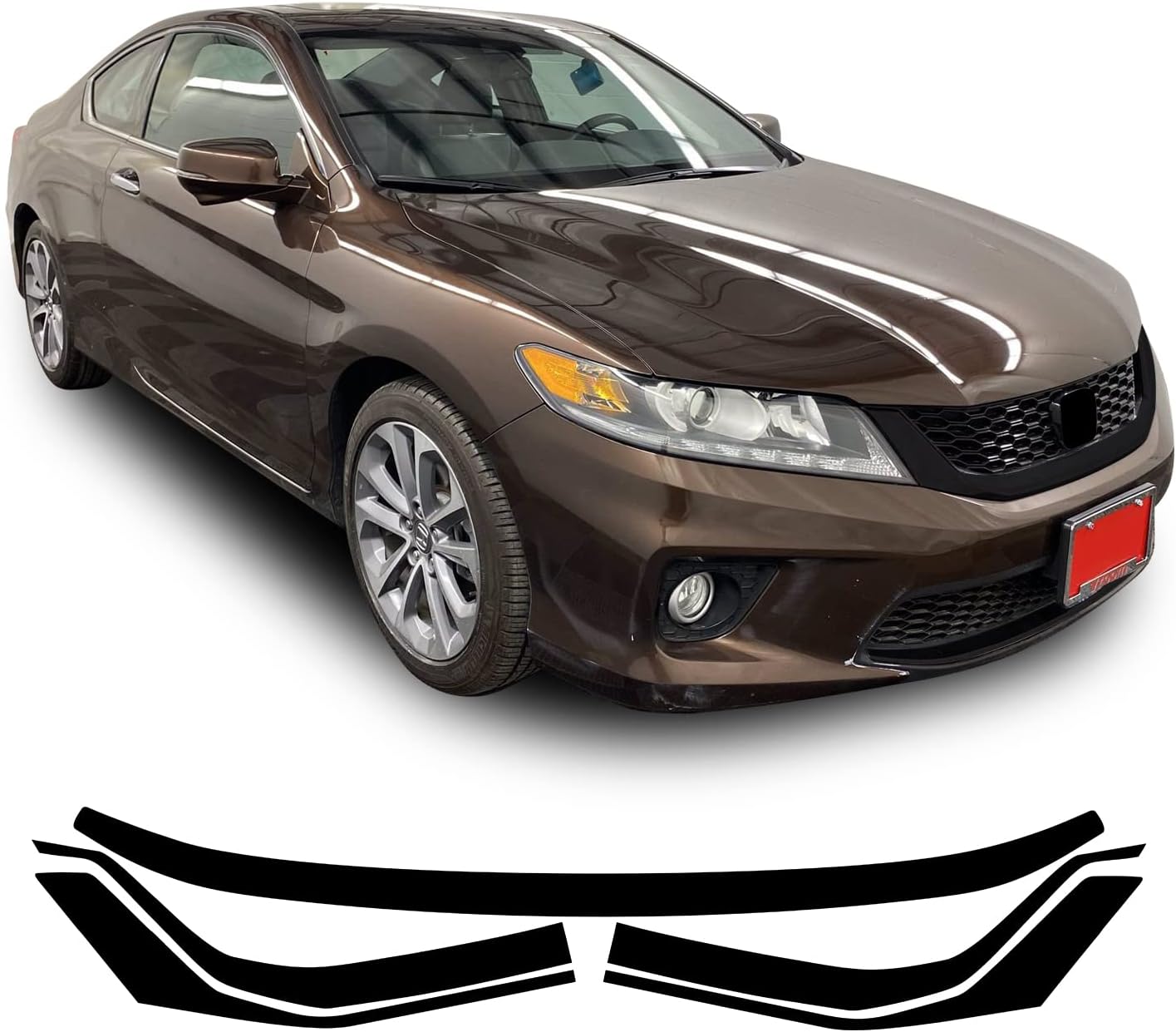 Front Grille Trim Chrome Delete Blackout Precut Vinyl Wrap Overlay Kit Compatible with and Fits Honda Accord Coupe 2013 2014 2015 - Gloss Black