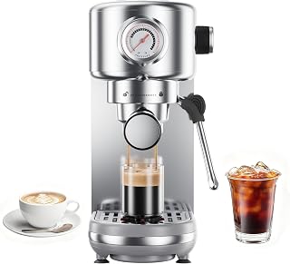 ATATIX EM3111 20 Bar Compact Espresso Machine with Milk Frother, 44oz Tank - Stainless Steel Cappuccino Latte Maker