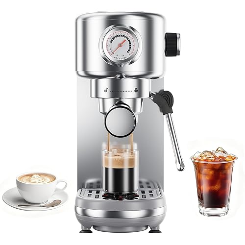 Espresso Machine Upgrade, 20 Bar Compact Espresso Coffee Machine with Milk Frother, Stainless Steel Coffee Maker with 44oz Removable Water Tank & Fast Heat System for Cappuccino, Latte