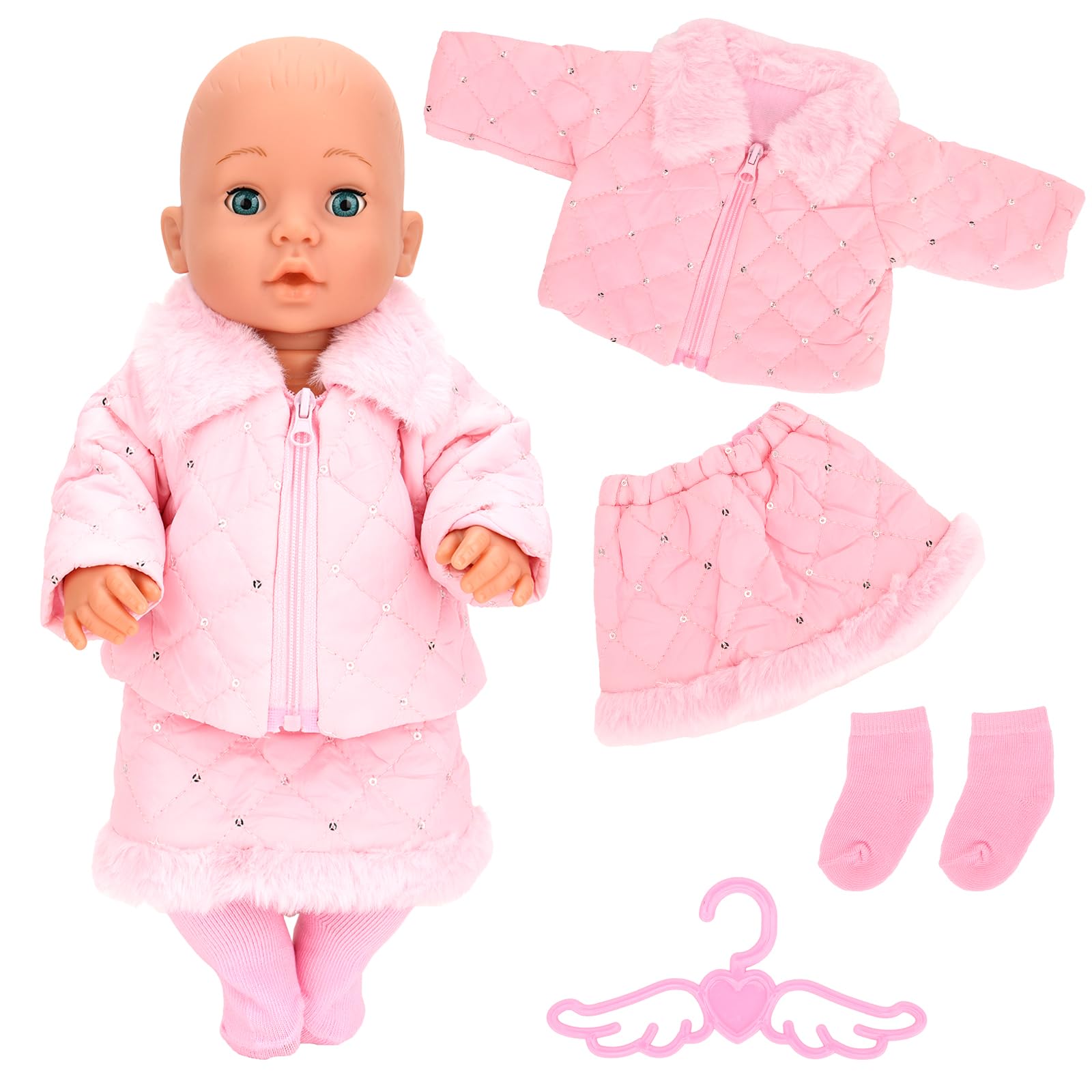Miunana 5 Piezas para New Born 35 CM-45 cm (14 Pulgadas-18 Pulgadas) Baby Dolls Muñeca, Bebé Muñecas (Sombrero + Abrigo + Vestido + Pantalones + Calcetines + Perchas) (No Incluye Muñeca) — view 10