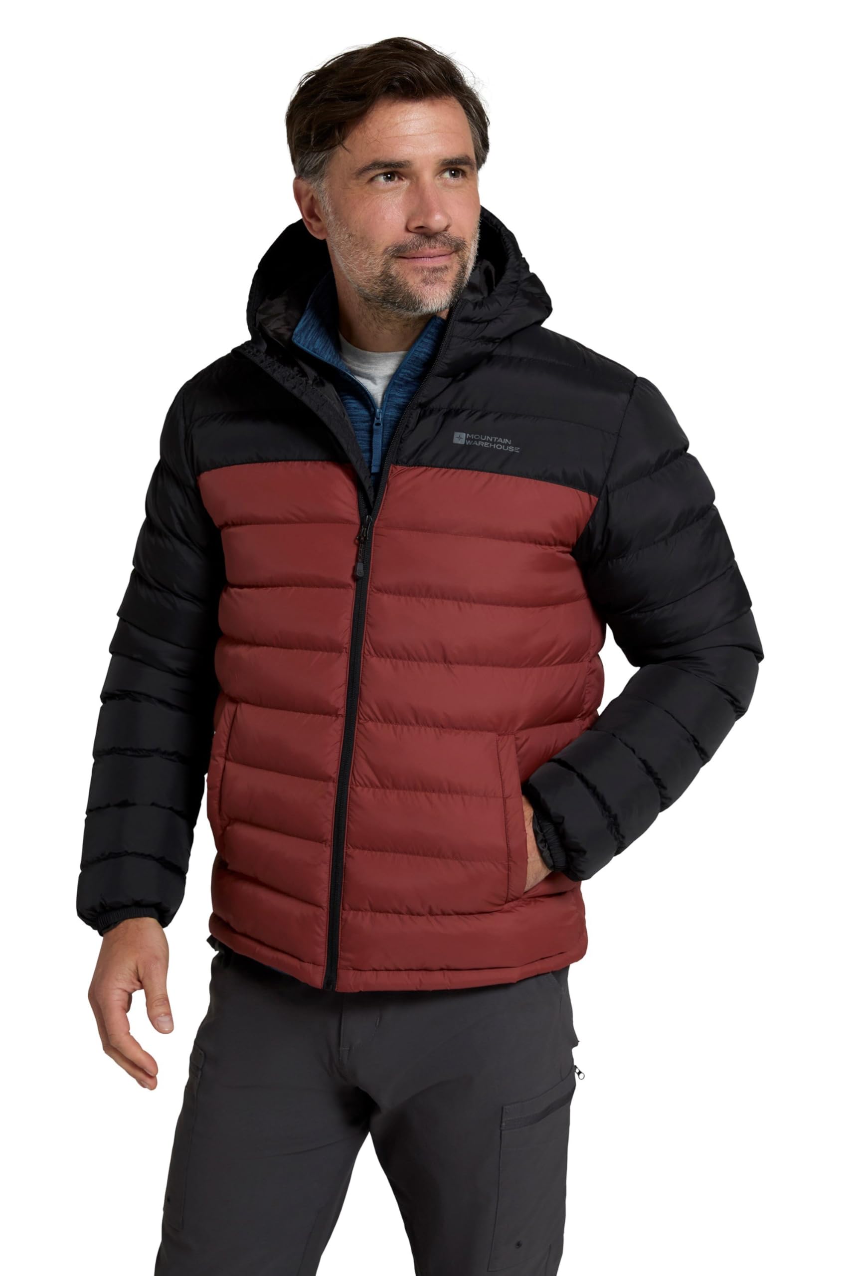 Mountain Warehouse Season Mens Padded Jacket - Water Resistant Puffer Coat, Lightweight, Lab Tested to -30C, Microfibre Filler - Spring Summer, Travelling, Walking Berry L