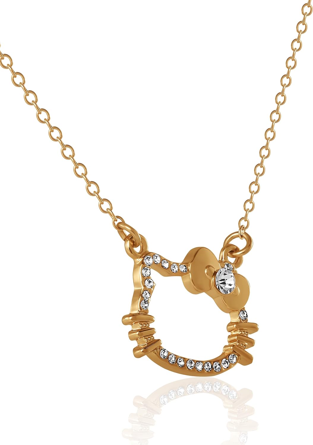Hello Kitty Necklace For Women with Rhinestones Official License, 16"+3.25" Gold-Tone Silhouette Pendant Necklace - Image 6