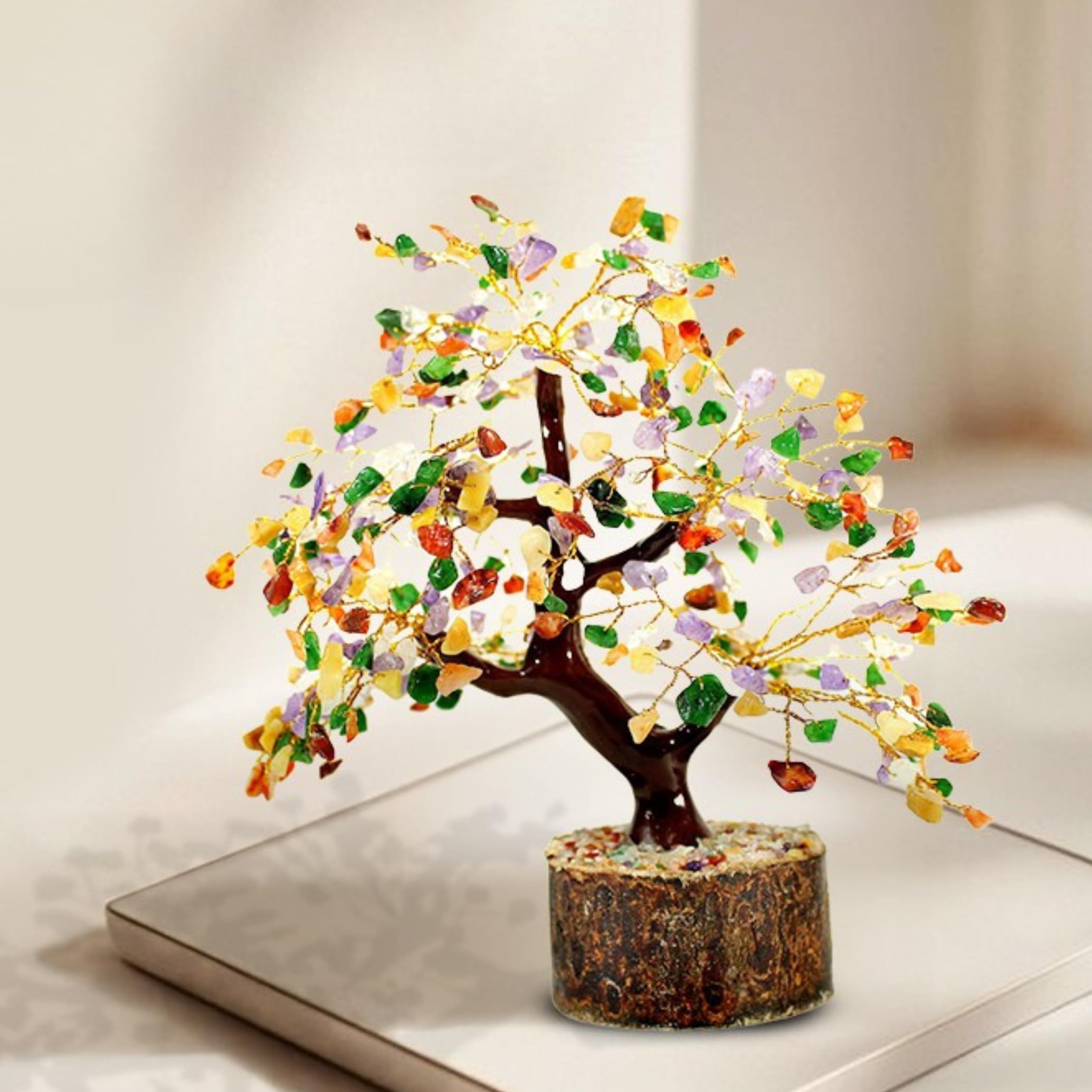 eSplanade Crystals Tree Healing Stones Seven Chakra Natural Healing Gemstone Bonsai Fortune Money Tree, Home Office Decor Spiritual Gift | Size 8-10 Inches