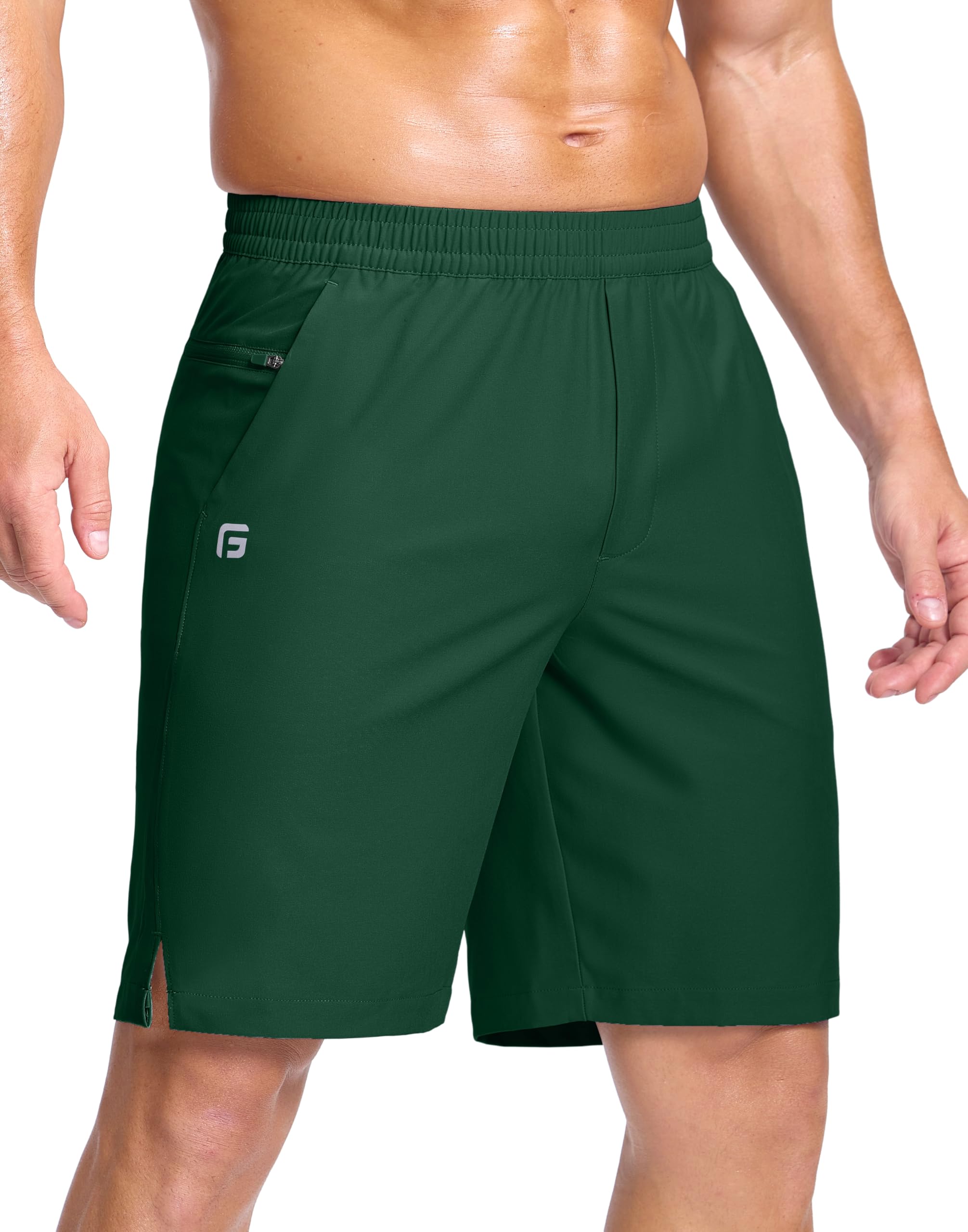 GGJ Men's Lightweight Athletic Shorts with 2 Zipper Pockets 7"/9"/5" Gym Workout Running Quick Dry Tennis Shorts for Men