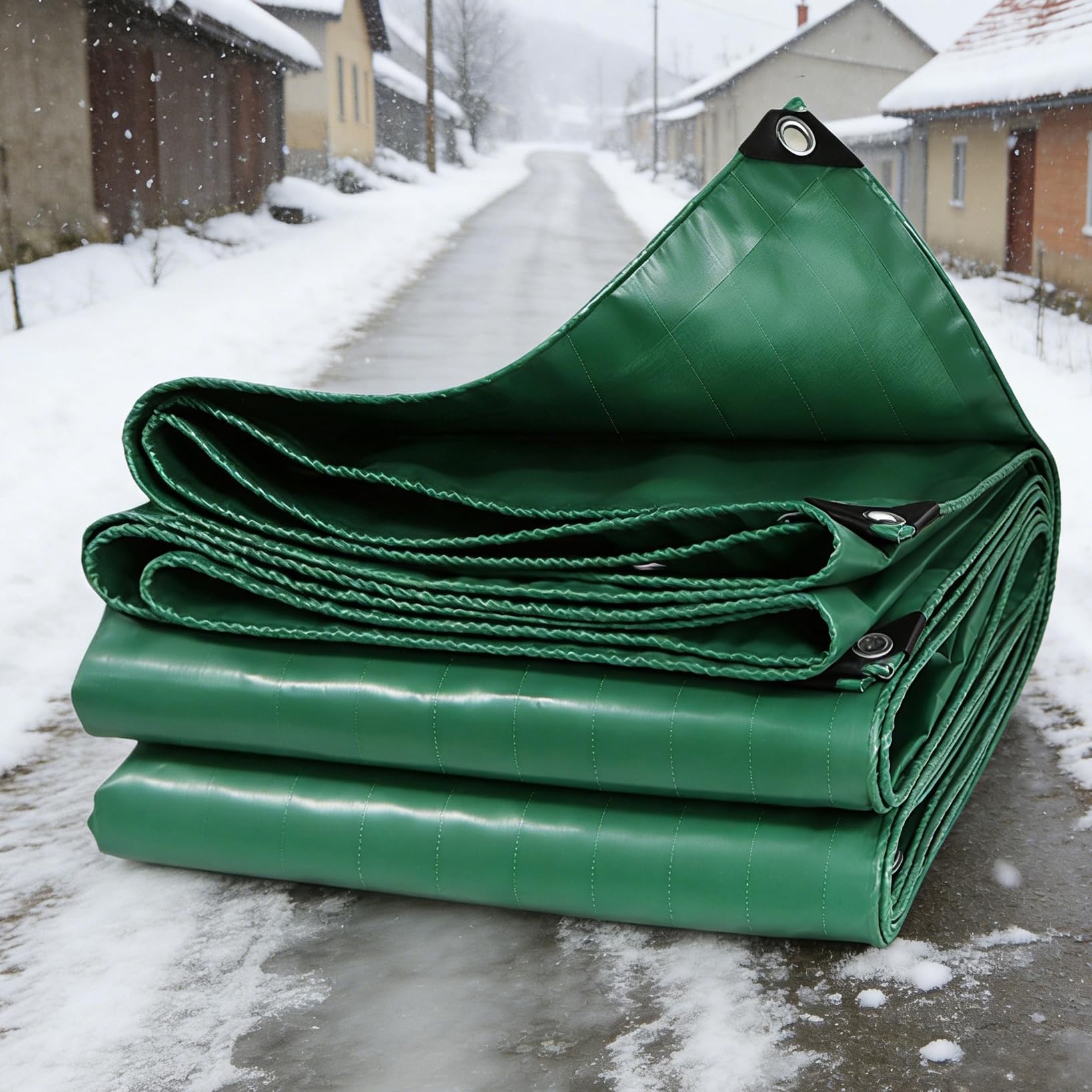 Lona con ojales para evitar humedades en leña y cenadores con plástico PVC