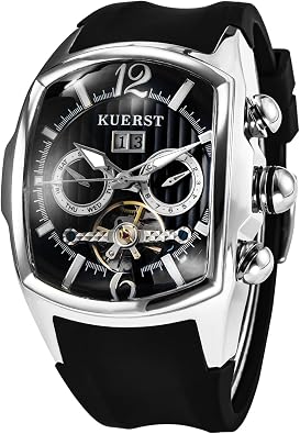 Mens Watch Tank Square Skeleton Tourbillon Mechanical Automatic Wristwatch