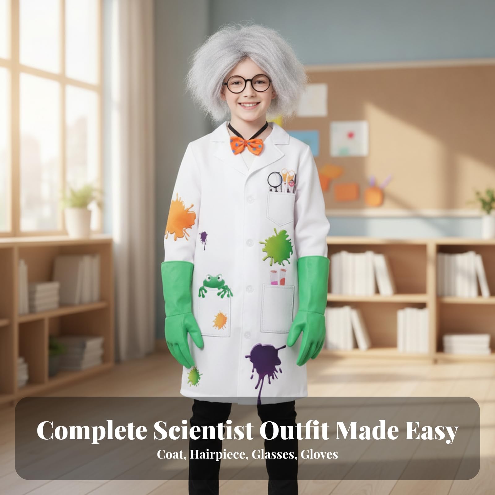 Set di Costumi da Scienziato Realistico Colorato, Costume da Scienziato con Accessori, Resistente, per Carnev, Recite Scolastiche