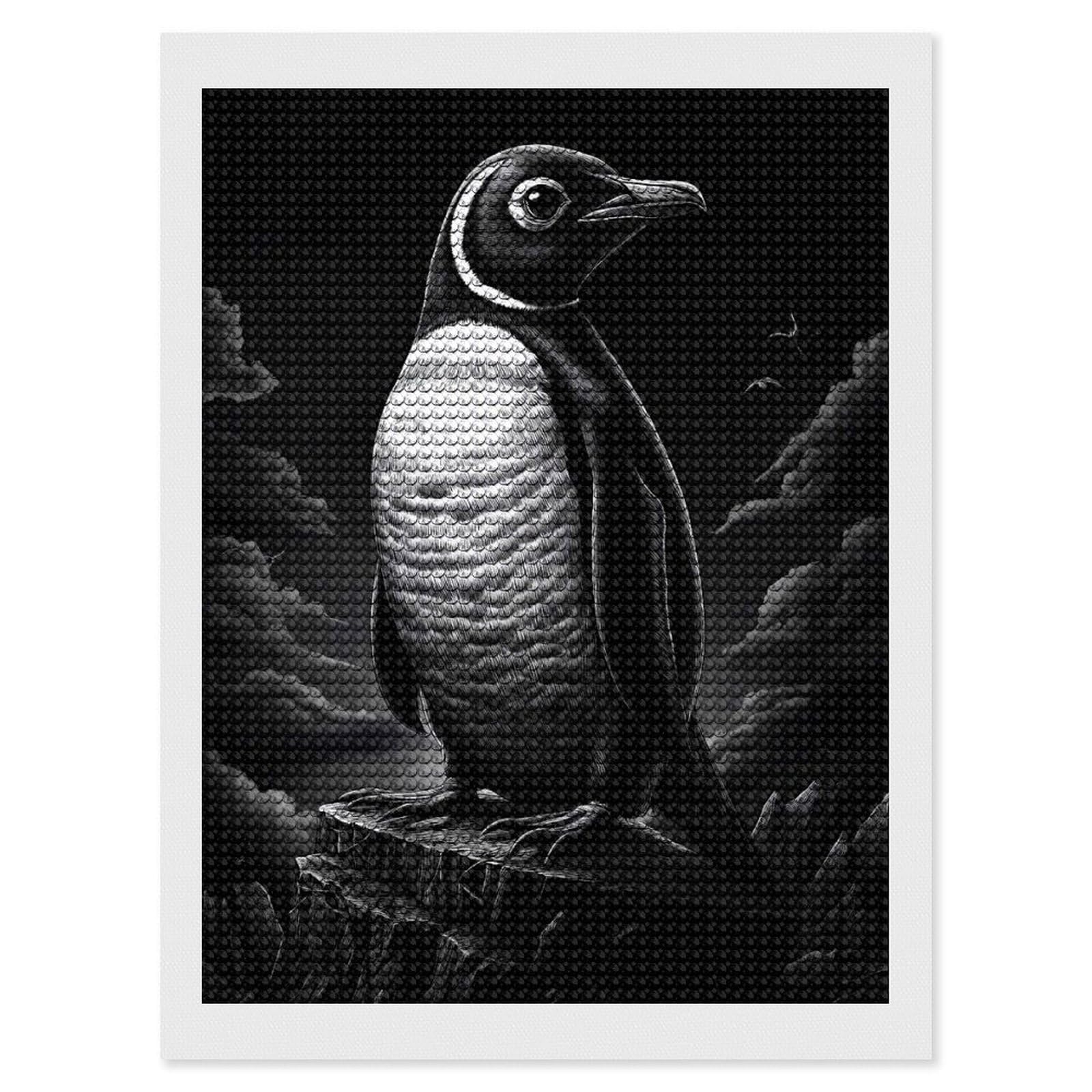 Junmoney Penguin on Cliff Diamond Painting Canvas Set 12"x16", for Beginners, Complete Accessories, Christmas Gift, Modern Decor