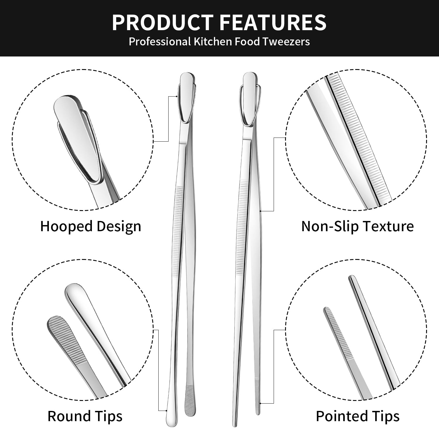 DEHOV Pinzas largas de cocina de acero inoxidable de 12 pulgadas para cocinar, pinzas de metal para pasta, pinzas de espagueti Skinny Chef