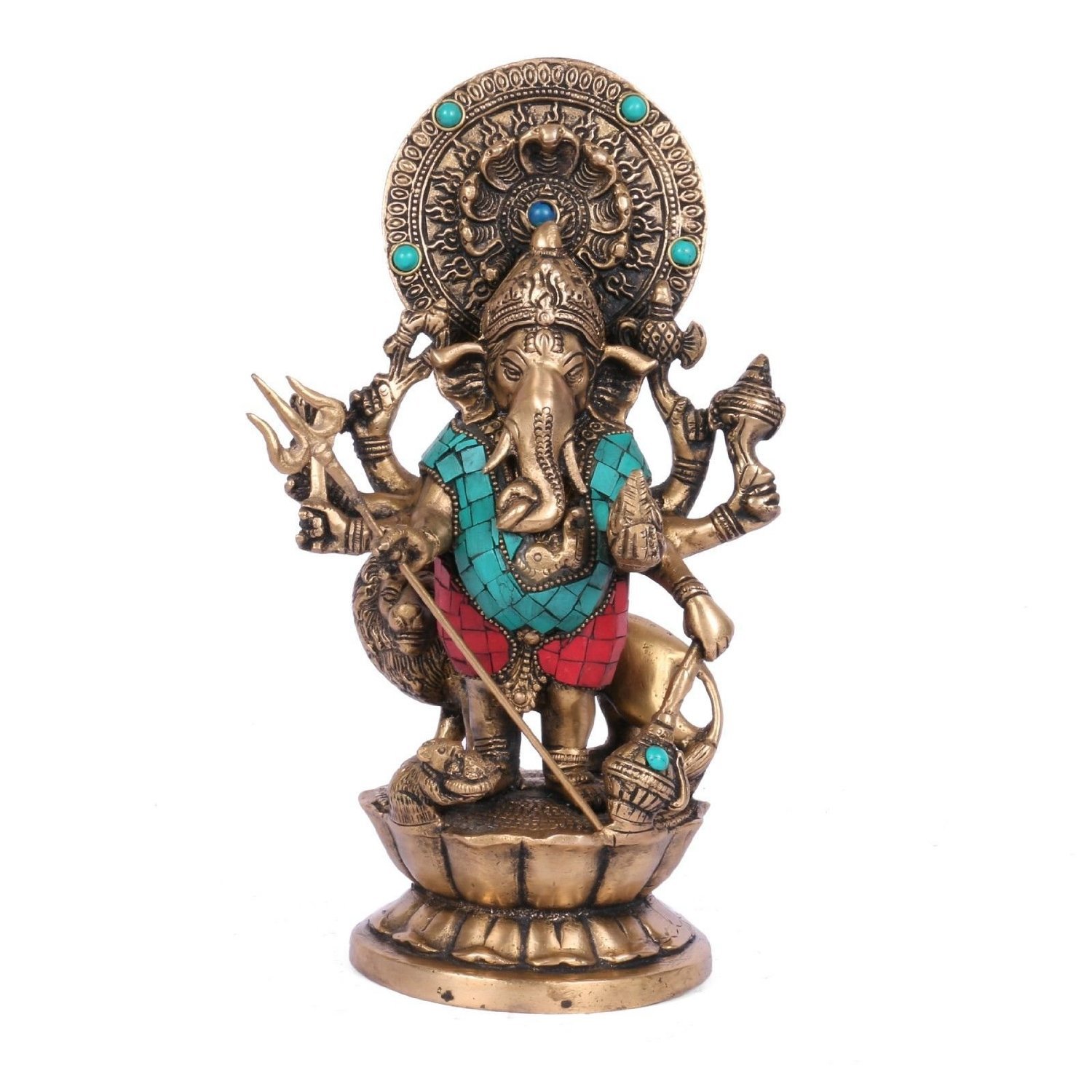 Brass Sri Shubh Drishti Ganesha Statue, 9" Inch Shubha Drishti Ganapati Idol in Brass