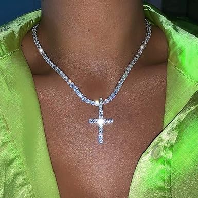 Jeweky Crystal Choker Necklace Cross 
