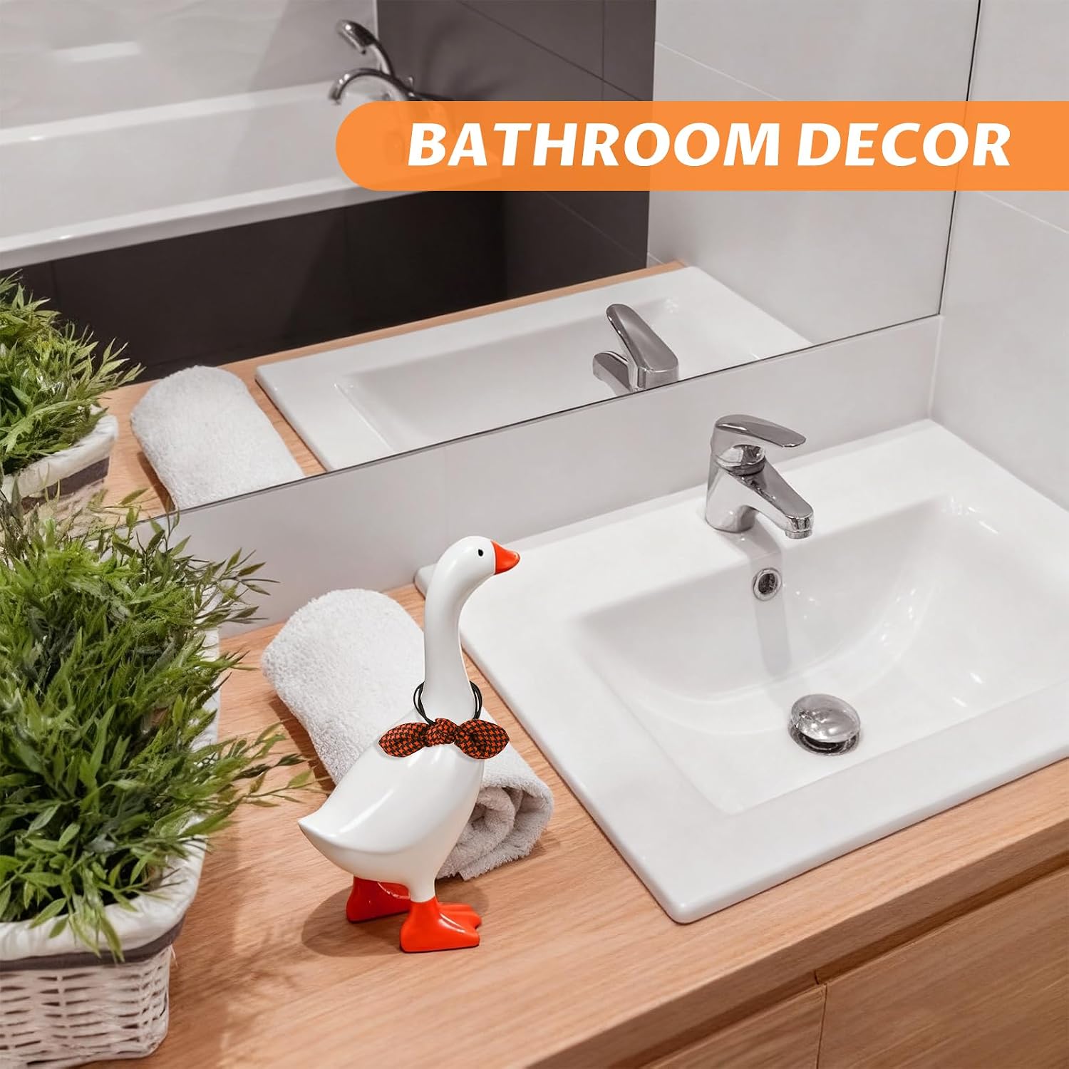 Desk Goose 7 Inch Desktop Goose Statue, Funny Magnetic Desk Decor | Cute resin goose with hidden magnetic beak holds keys and small tools, adding fun and organization to any desk