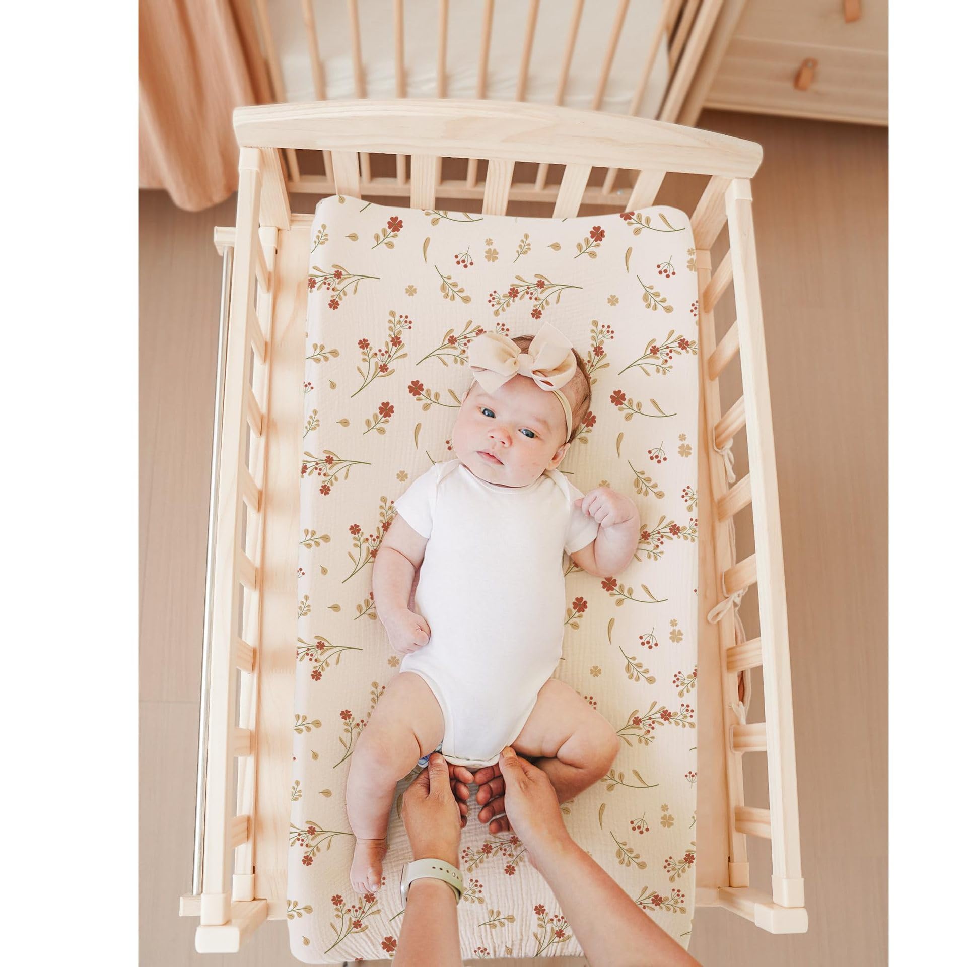 2 Pcs Changing Pad Baby Diaper Changing Pad Cover Elastic Cute Super Soft Breathable Tailored Snug Fit Single Baby Diaper Soft Changing Pad Sheets Flexible Cover Comfortable Cotton - Image 2