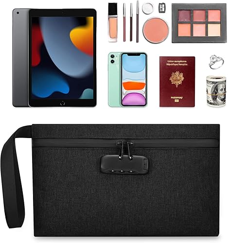 Miniatura 3 de AMIR Bolsa de dinero con cerradura, bolsa de dinero de seguridad para efectivo, 13 x 8 pulgadas, bolsa de accesorios de bloqueo para hombres y