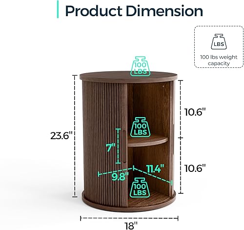 Miniatura 3 de LINSY HOME Mesa auxiliar redonda acanalada, mesa auxiliar alta con puerta corrediza y estante de almacenamiento, mesita de noche moderna, mesita de
