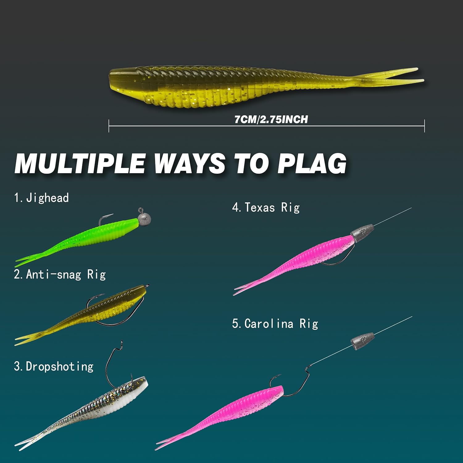 Paddle Tail SwimBaits Lure, Artificial Soft Plastic Bait with Jig Heads, Durable Soft Plastic Lures for Bass Fishing, Bass Fishing Bait for Trout Walleye Crappie