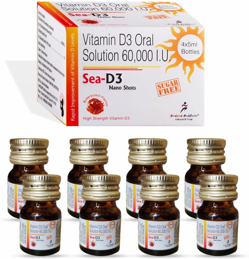 D3 Nano Shots/Vitamin D3 60,000 I.U Sugar Free Oral Solution Drug Catagory (8 Shots of 5ml Each) = Pack of 2 boxes