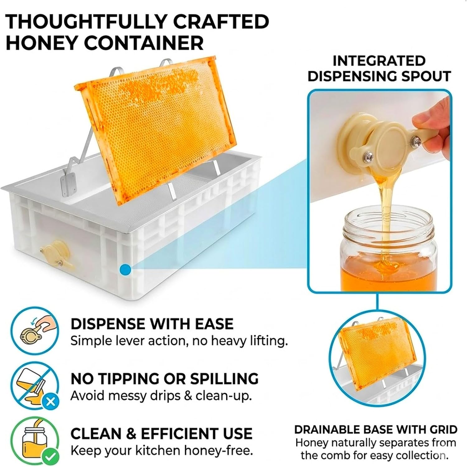 Multi-Frame Compatible Honey Uncapping Station, Large Capacity Stainless Steel Honey Collector with Easy Dispensing and Cleaning,23in