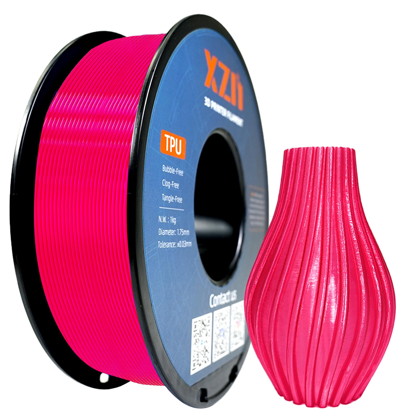 XZN TPU 95A Filament 1.75mm, Soft 95A Flexible 3D Printer Filament, 1KG Spool (2.2 lbs), Dimensional Accuracy +/- 0.02 mm, Vacuum Sealed, Excellent