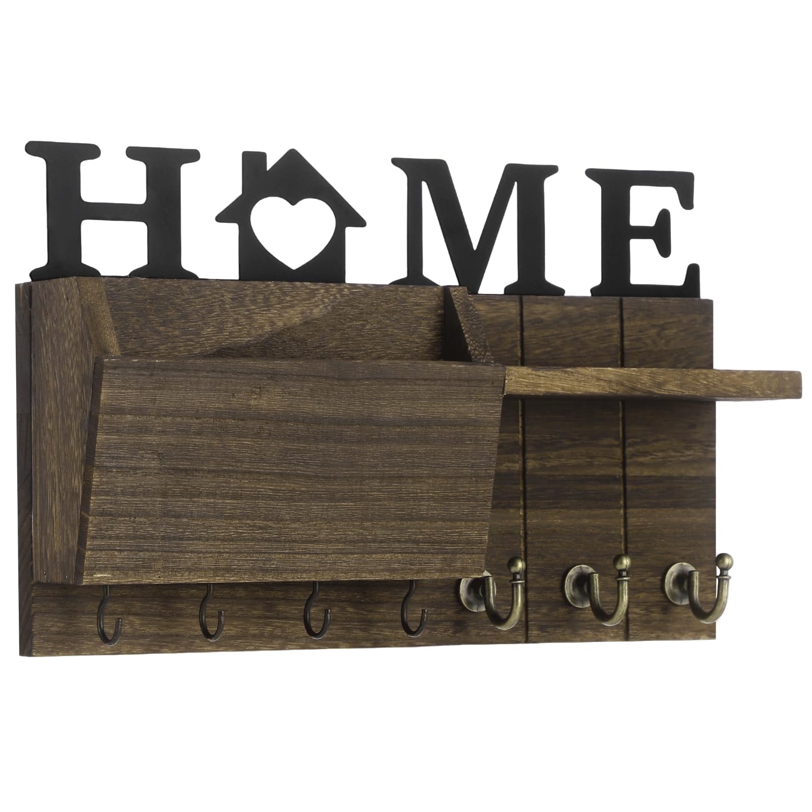 Generisch Schlüssel- und Briefhalter für die Wand, wandmontierter Schlüsselhalter, Briefsortierer im Landhausstil mit Ablage und 7 Haken, Holz Organizer für Flur, Küche und Eingangsbereich