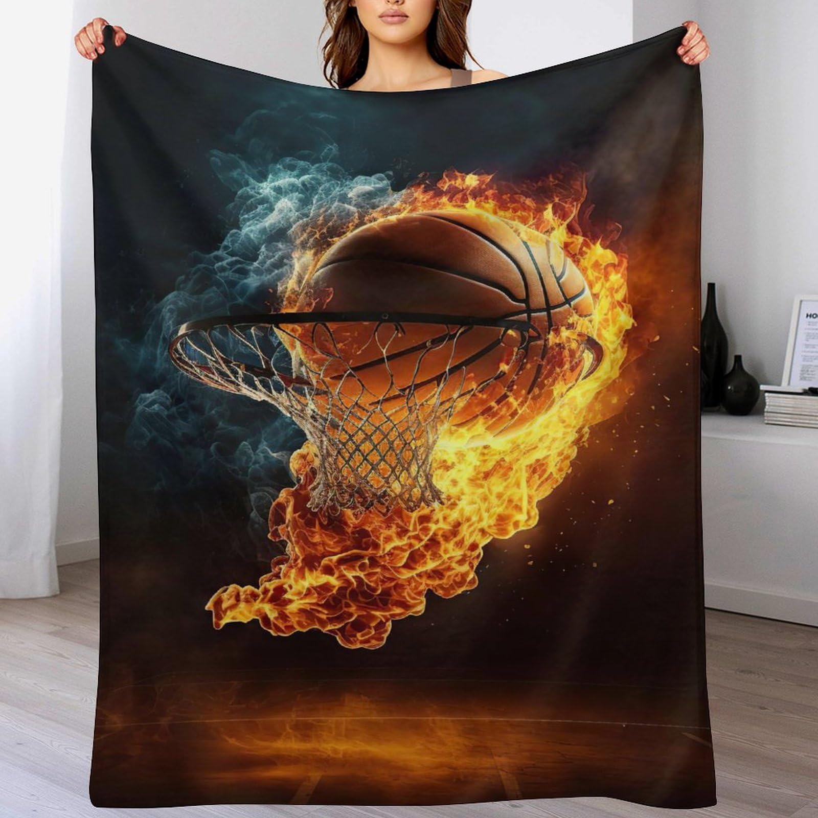 Manta de baloncesto para combatir el frío en el sofá con franela gruesa y suave