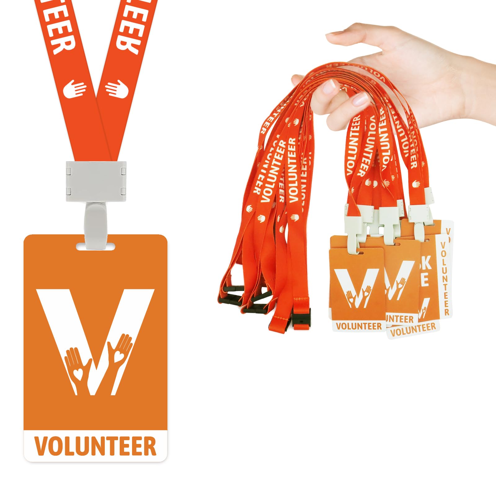 25 Pack Volunteer Lanyard with Plastic Card Set,Vistor PVC Badges Bulk Identification Pass Card for School,Church,Fundraising, Events, Activities (Orange)