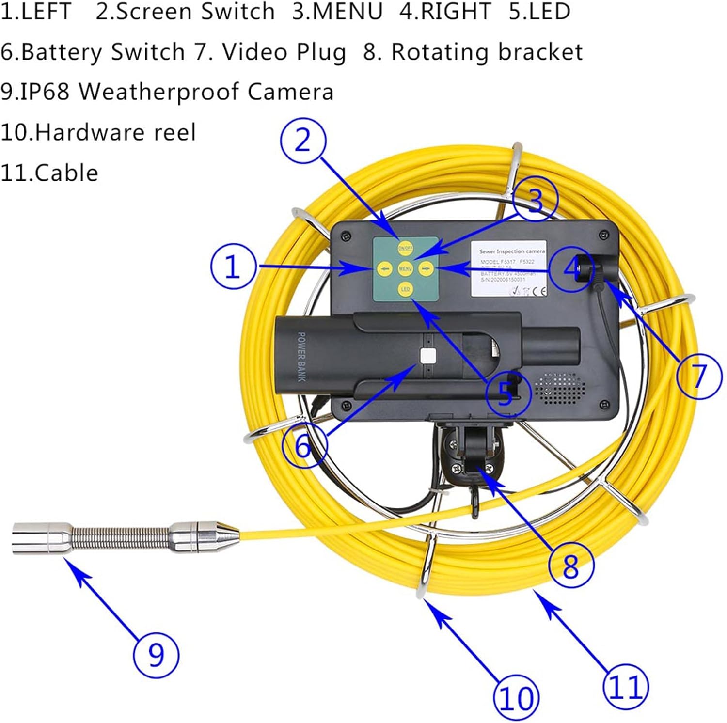 2024 Upgrade Sewer Camera,5" Drain Camera,22mm Plumbing Endoscope Camera with 8 LED Lights Handheld Industrial Pipe Sewer Inspection Video Camera,30M