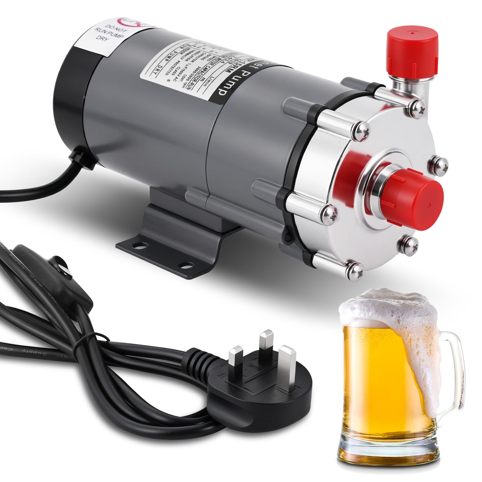 MXBAOHENG Pompa Magnetica per Birra 10 W Pompa a trasmissione magnetica Pompa per birrificazione domestica con testa in acciaio inox Resiste a temperature 120 °C per liquidi come malto, bevande, acqua