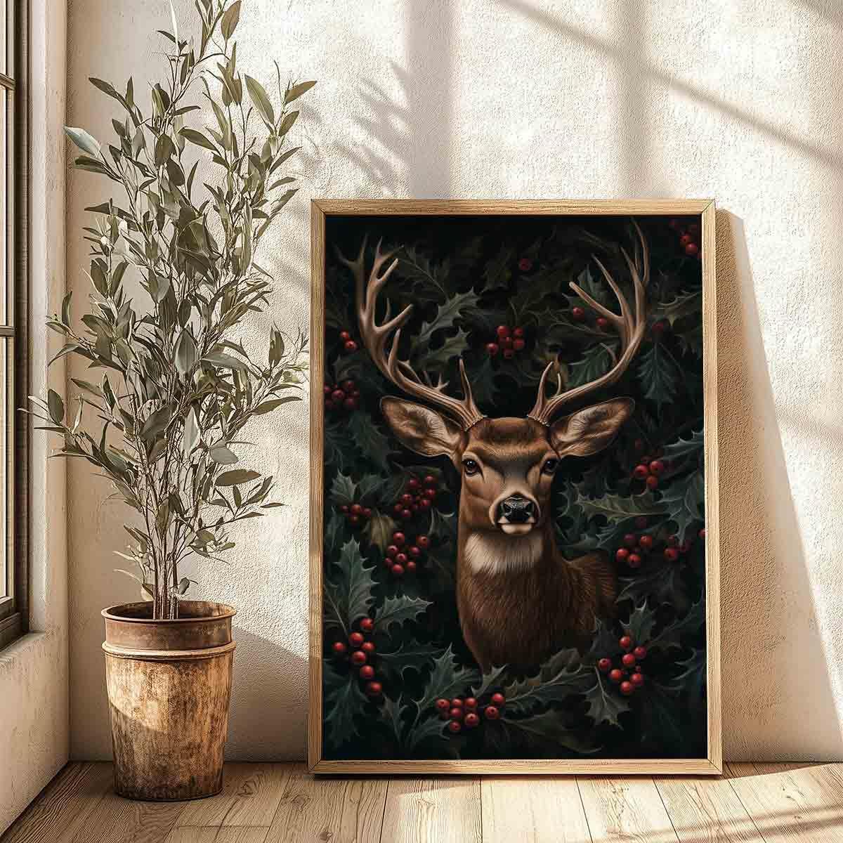 Vintage Deer Canvas Wall Art Vintage Animal Wall Art Country Deer Poster Retro Gothic Picture Gothic Botanical Piacture Wildlife Animal Pictures William Morris Art Prints Living Room Decor 16x24inch No Frame - Image 2