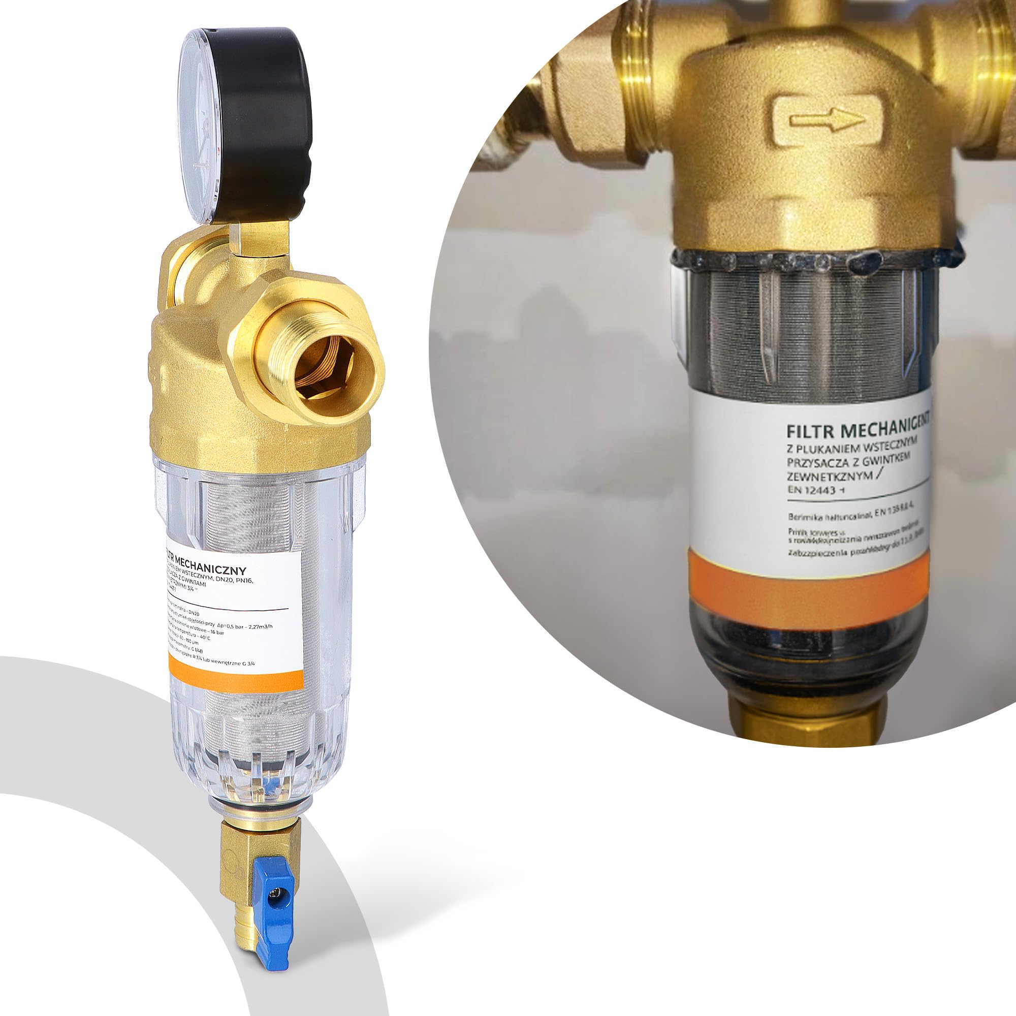 Instalguru Filtro Autopulente Acqua 3/4" DN20 Pressione Manometro Filtrazione Fina Scarico Sedimenti Riciclabile Acqua Pozzo Domestico Industriale