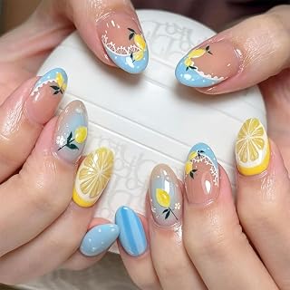 3D Fruit Press Stick Nails Short Almond Shape, Safe Resin | Without Adhesive Needed, Fast Fit for Daily Party Wear and Social Gatherings, Safe Resin for Delicate Skin
