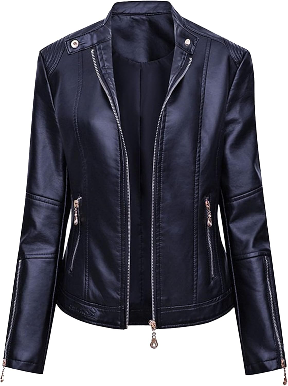 Women's Zipper Long Sleeve Slim Fit Coat Faux PU Casual Fashion Coat Jacket Vintage Biker Spring Fall Coats
