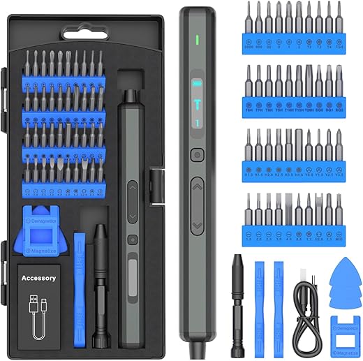Serplex® Mini Electric Screwdriver Precision Mini Electric Screwdriver with 40 Bits & Tools Cordless Screw Driver with LED, 4 Adjustable Torques, USB Power Screw Driver